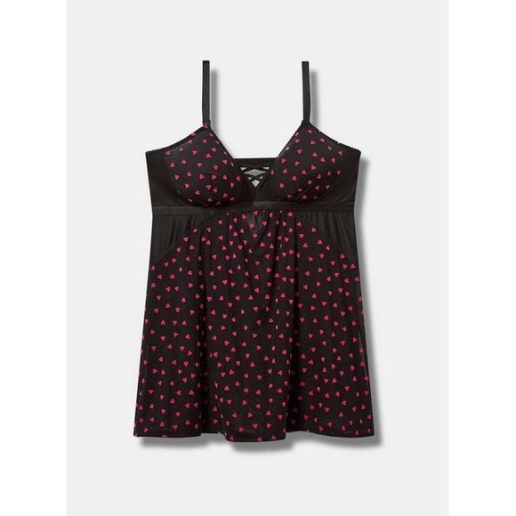 Torrid Black Mesh Flocked French Pink Hearts Babydoll Lingerie Chemise Size 2 2X - Picture 4 of 9